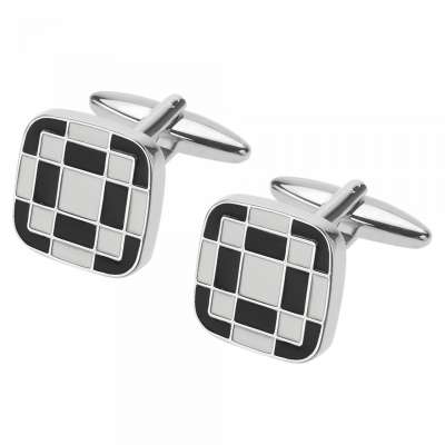 Custom White and Black Enamel Checker Cufflinks for Men