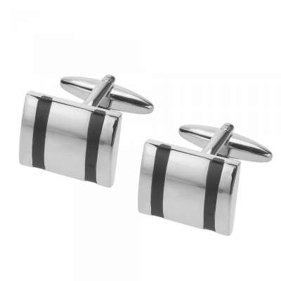 Silver Square Black Stripe Enamel Cufflinks