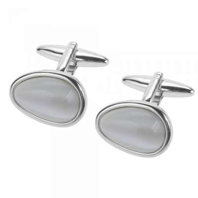 White Cateye Oval Cufflinks