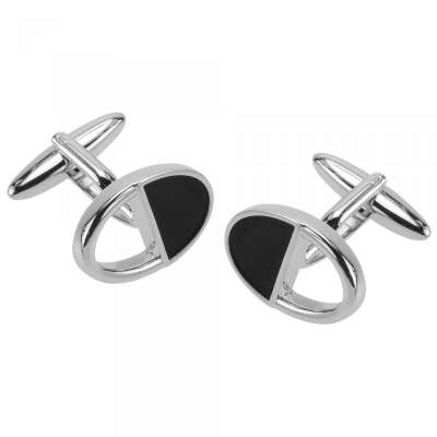 Personalized Black Enamel Cutout Oval Cufflinks Wholesale