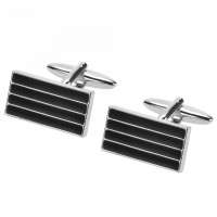 Aformen Black Enamel Stripes Formal Cufflinks Gift for Men