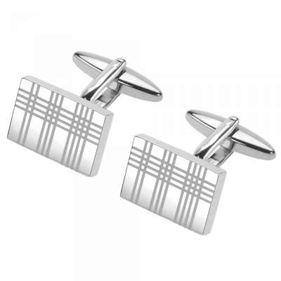 Custom Logo Laser Engraved Lines Rectangle Cufflinks