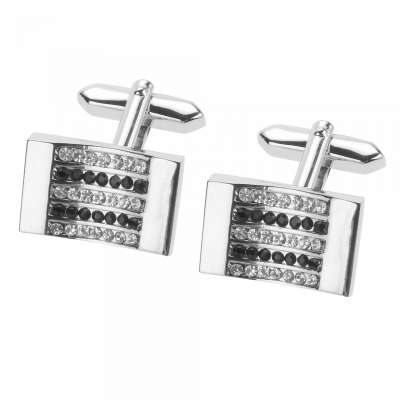 Unique Mens Modern Black and Silver Crystal Cufflinks