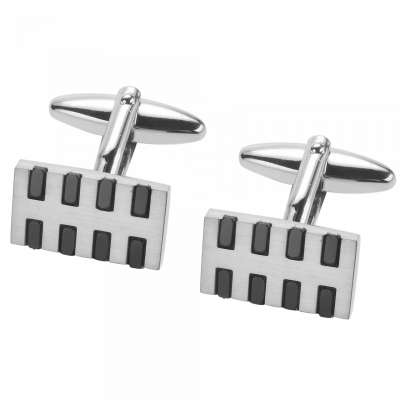 Cloth Husband Brush Rhodium Black Plastic Cufflinks