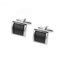 Mens Silver Black Enamel Cufflinks