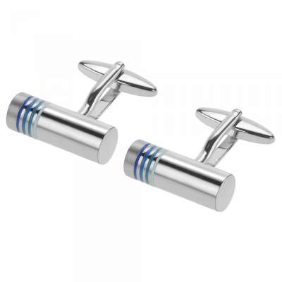 Silver Bar Blue Tonal Enamel Cufflinks Custom