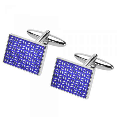 Stylish Blue Enamel Silver Lines Cufflinks Men's